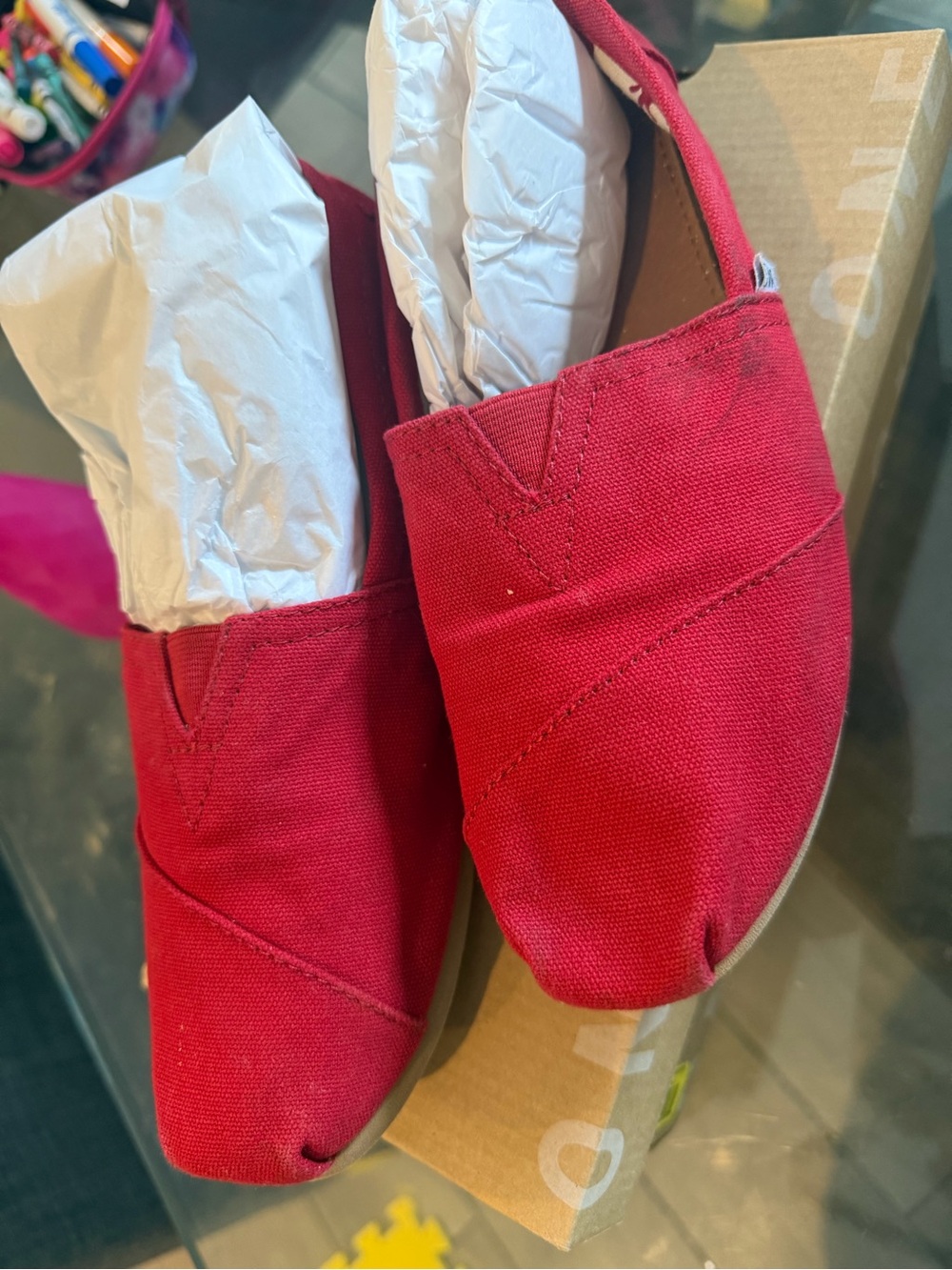Toms Red Canvas Slip-On Flats - Women's